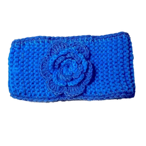 blue knit floral winter headband